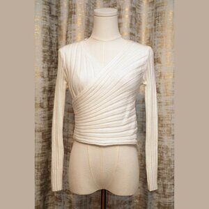 Winter White Faux Wrapped Ribbed Sweater Size S